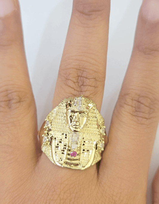 10k Yellow Gold Pharoah Head Ring Band Size 11 Real 10kt SALE Men Casual Pinky - Reva Jeweler