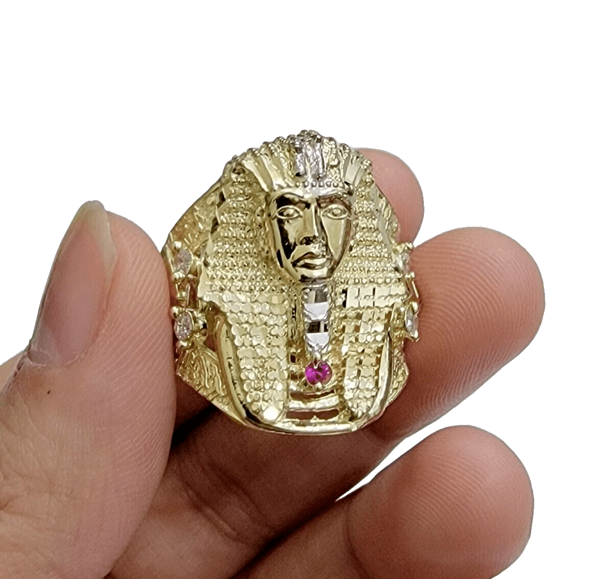 10k Yellow Gold Pharoah Head Ring Band Size 11 Real 10kt SALE Men Casual Pinky - Reva Jeweler