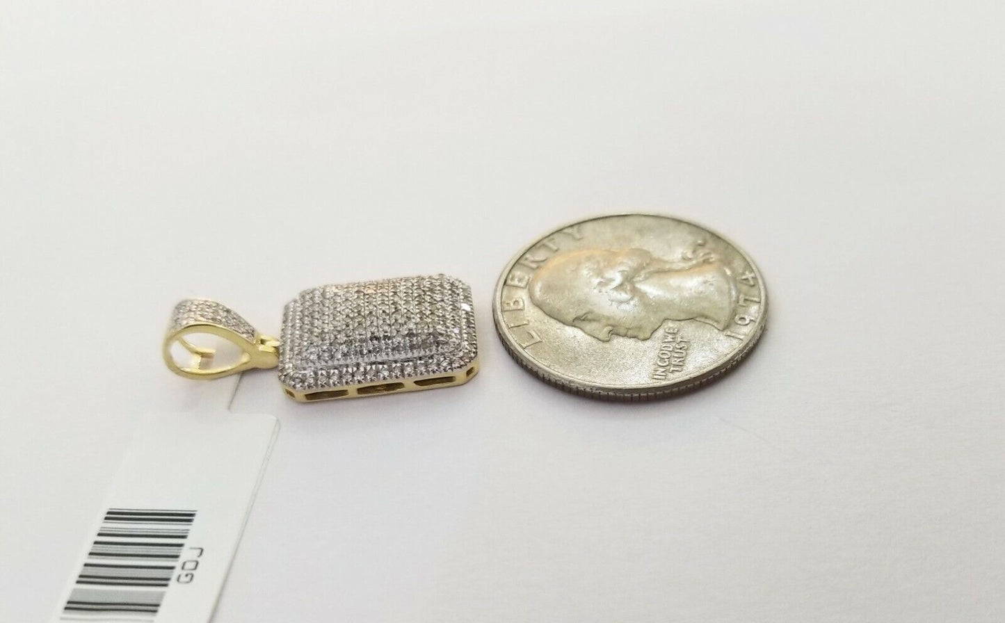 10K Yellow Gold Real 0.51CT Diamond Pillow Charm 1"Inch Square 3D Dome Pendent - Reva Jeweler