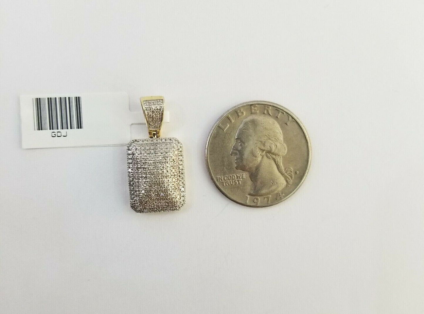 10K Yellow Gold Real 0.51CT Diamond Pillow Charm 1"Inch Square 3D Dome Pendent - Reva Jeweler