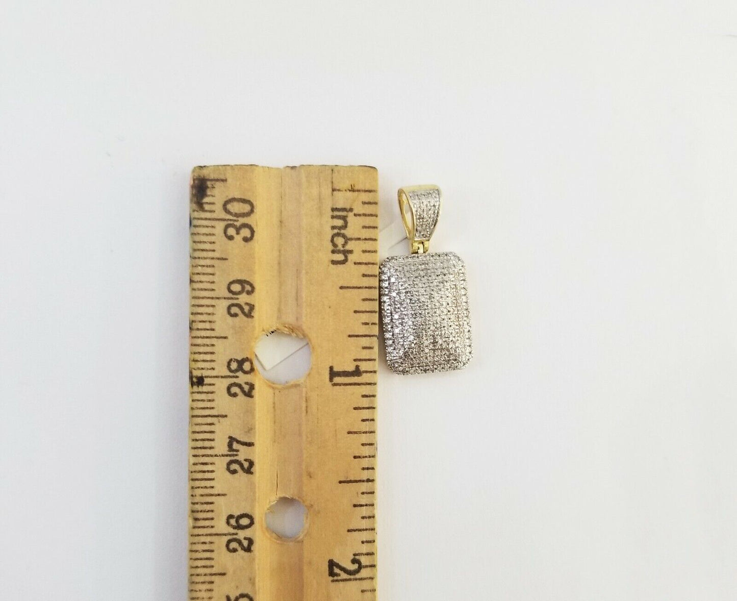 10K Yellow Gold Real 0.51CT Diamond Pillow Charm 1"Inch Square 3D Dome Pendent - Reva Jeweler