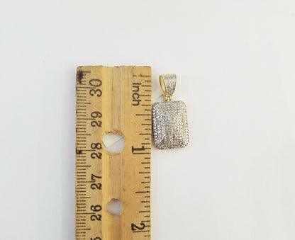 10K Yellow Gold Real 0.51CT Diamond Pillow Charm 1"Inch Square 3D Dome Pendent - Reva Jeweler