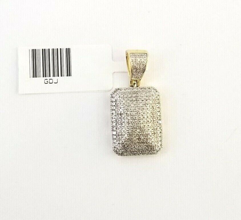 10K Yellow Gold Real 0.51CT Diamond Pillow Charm 1"Inch Square 3D Dome Pendent - Reva Jeweler