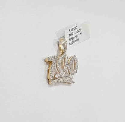 10k Yellow Gold Real Diamond 100 Charm Pendant Men Women - GoldenlinQ