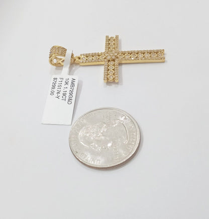 10k Yellow Gold Real Diamond Cross Charm Pendant 10kt gold - GoldenlinQ