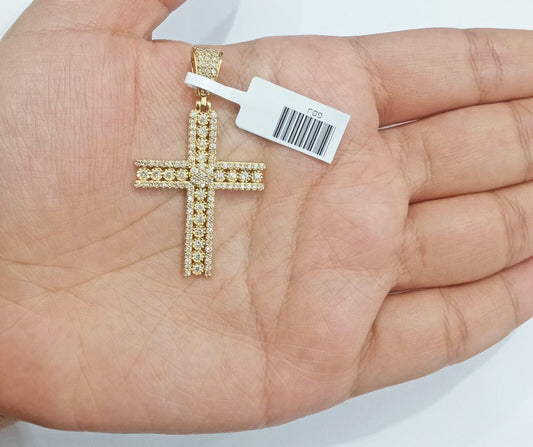 10k Yellow Gold Real Diamond Cross Charm Pendant 10kt gold - GoldenlinQ