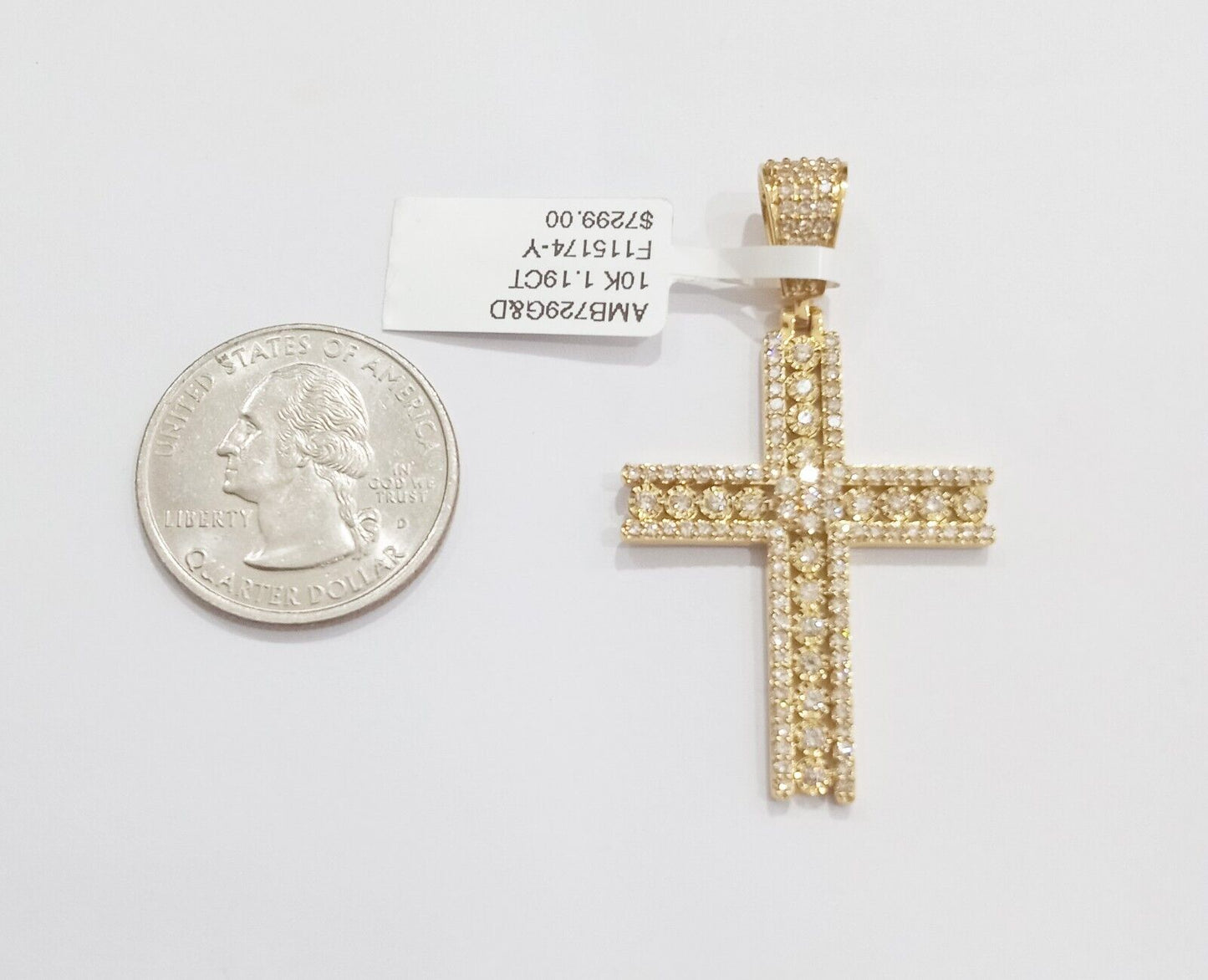 10k Yellow Gold Real Diamond Cross Charm Pendant 10kt gold - GoldenlinQ