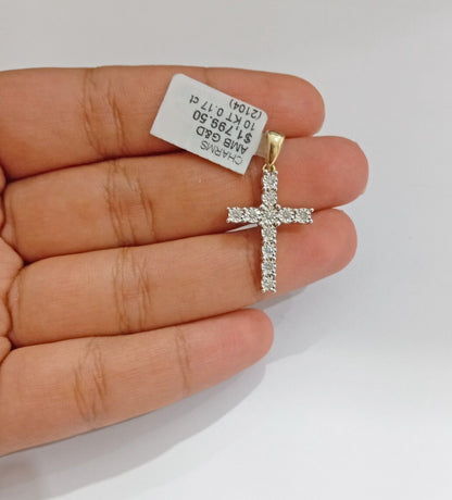 10k Yellow Gold Real Diamond Cross Charm Pendant Men Women - GoldenlinQ