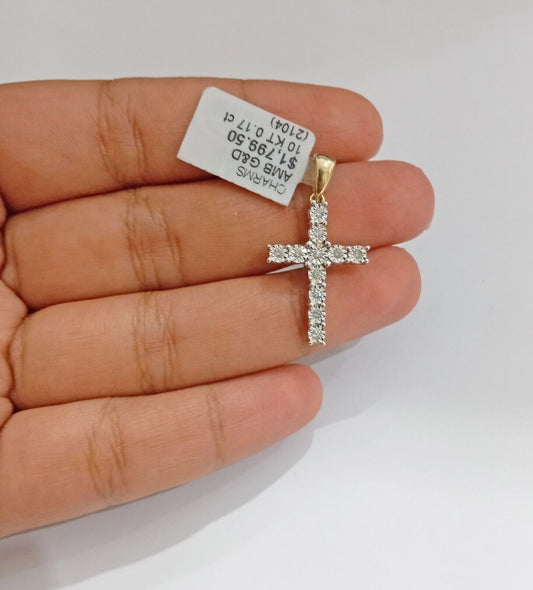 10k Yellow Gold Real Diamond Cross Charm Pendant Men Women - GoldenlinQ