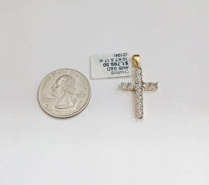 10k Yellow Gold Real Diamond Cross Charm Pendant Men Women - GoldenlinQ