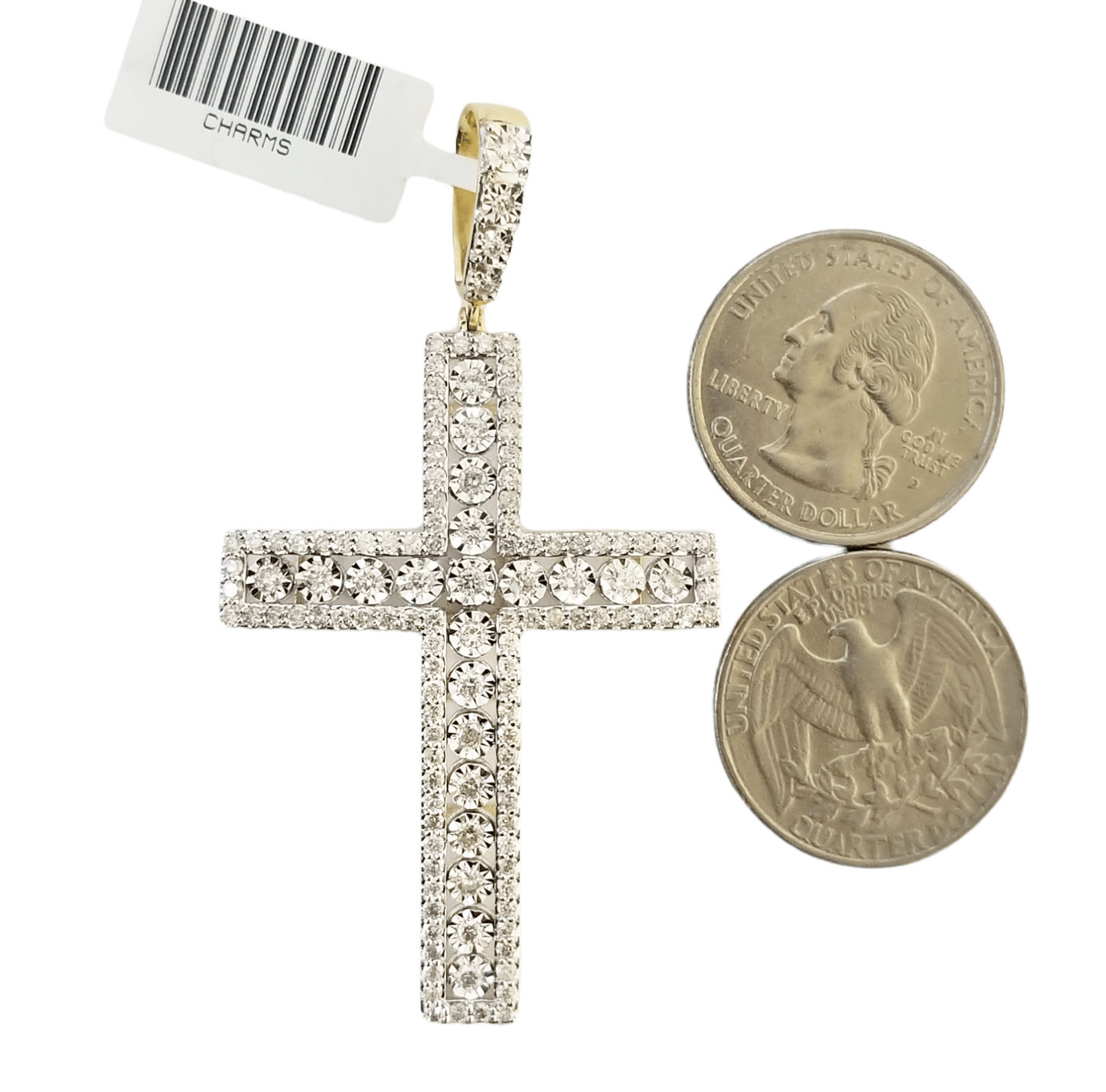10K Yellow Gold Real Diamond Cross Pendent Religious Jesus Charm - Reva Jeweler