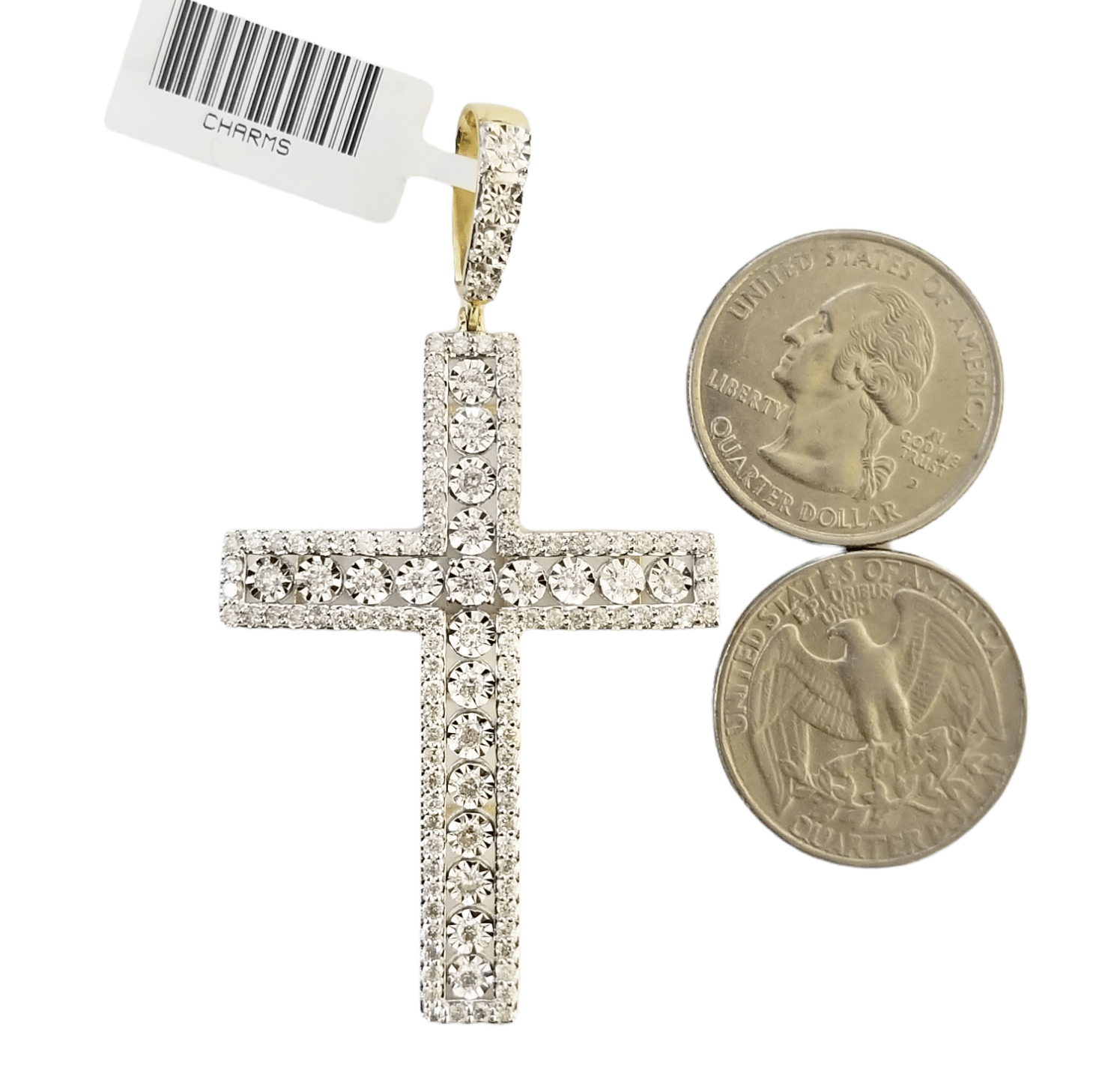 10K Yellow Gold Real Diamond Cross Pendent Religious Jesus Charm - Reva Jeweler