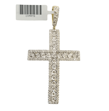 10K Yellow Gold Real Diamond Cross Pendent Religious Jesus Charm - Reva Jeweler