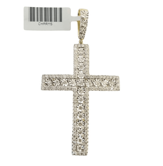 10K Yellow Gold Real Diamond Cross Pendent Religious Jesus Charm - Reva Jeweler