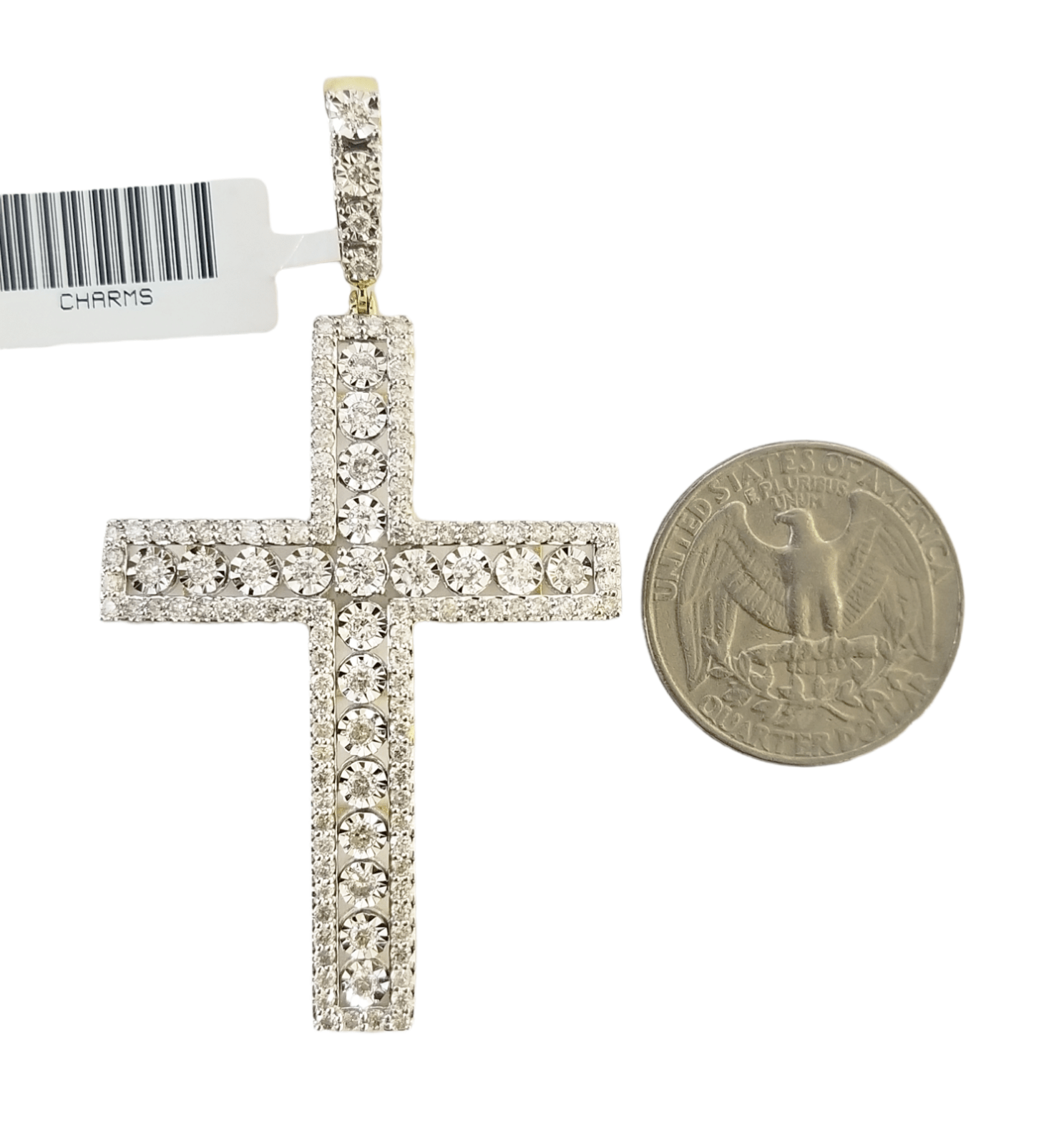 10K Yellow Gold Real Diamond Cross Pendent Religious Jesus Charm - Reva Jeweler