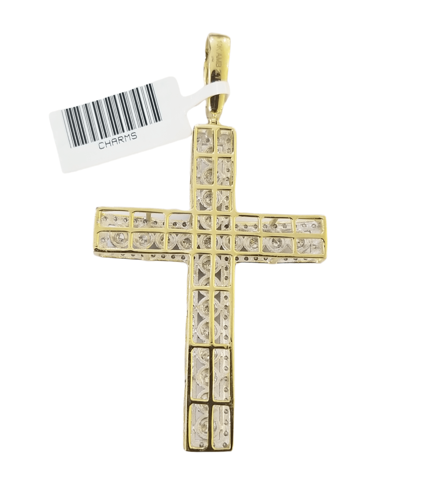 10K Yellow Gold Real Diamond Cross Pendent Religious Jesus Charm - Reva Jeweler