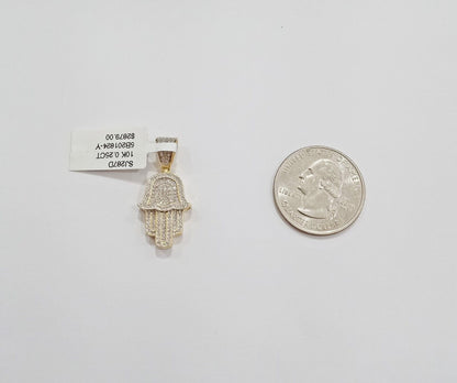 10k Yellow Gold Real Diamond Hamsa Hand Charm Pendant - GoldenlinQ