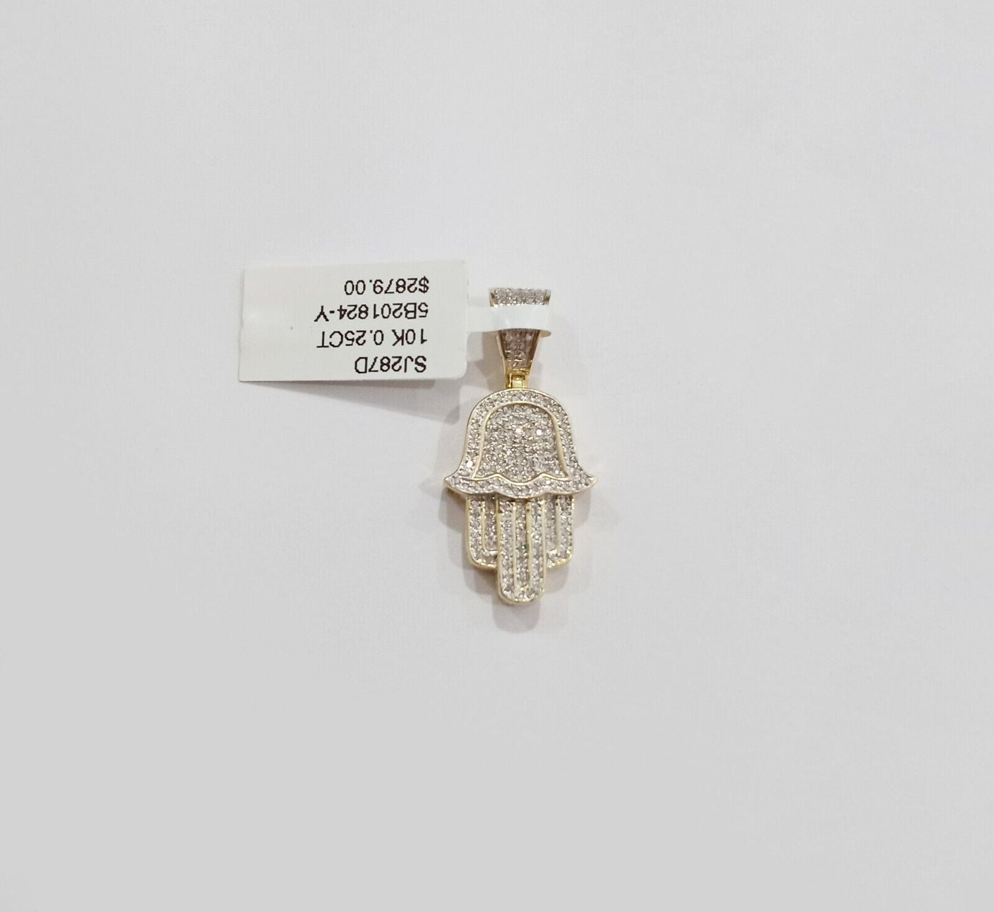 10k Yellow Gold Real Diamond Hamsa Hand Charm Pendant - GoldenlinQ