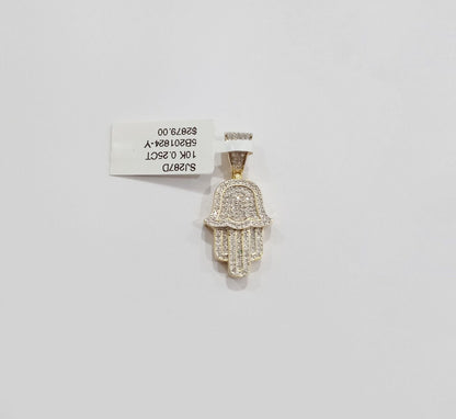 10k Yellow Gold Real Diamond Hamsa Hand Charm Pendant - GoldenlinQ