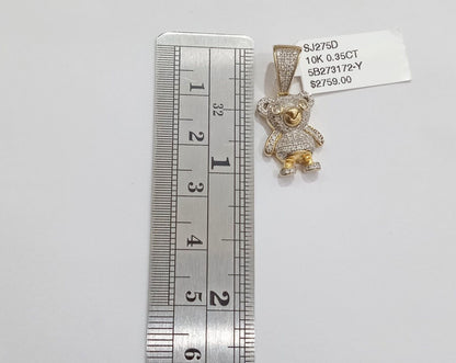 10k Yellow Gold Real Diamond Teddy Bear Charm Pendant - GoldenlinQ