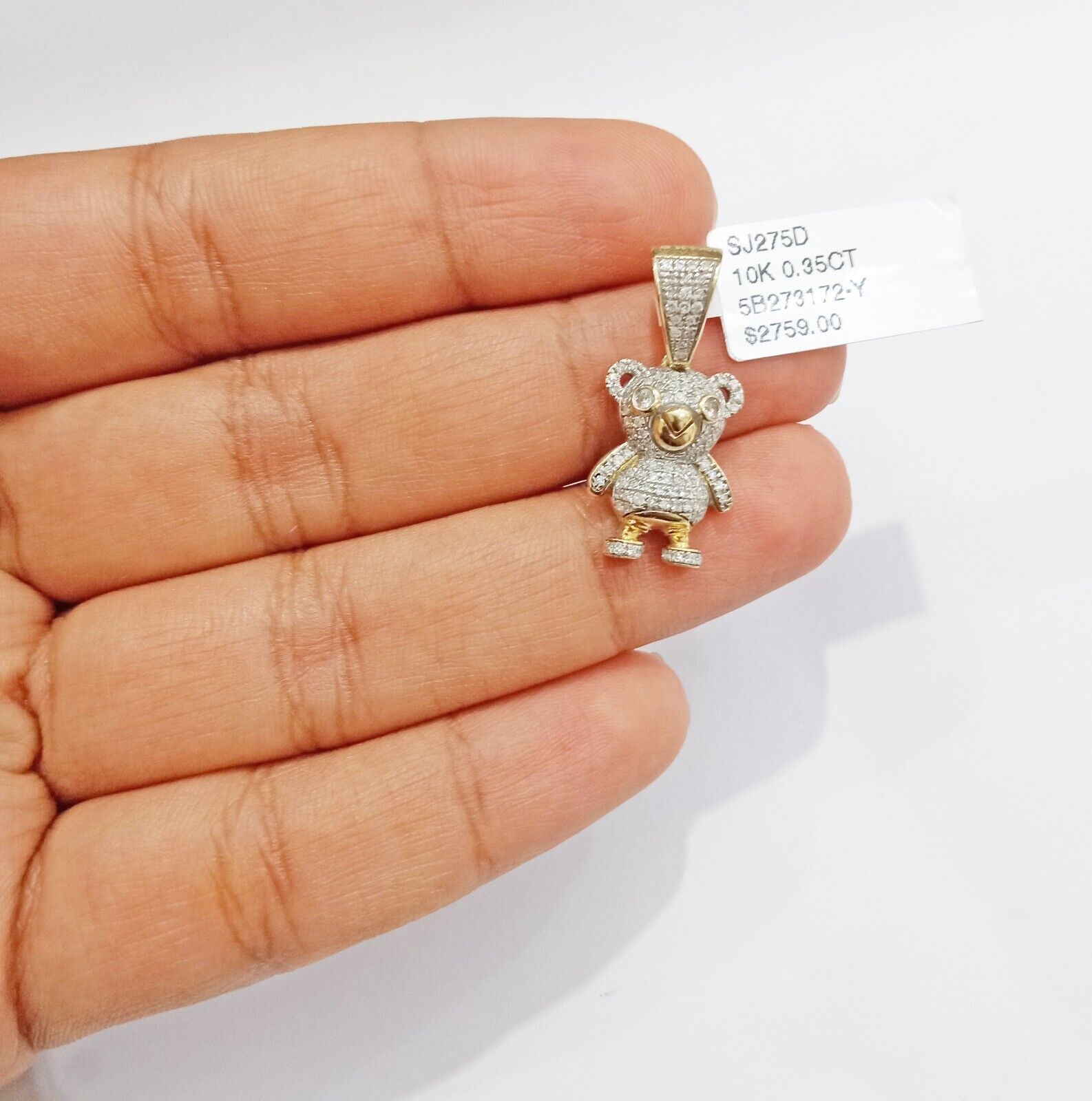 10k Yellow Gold Real Diamond Teddy Bear Charm Pendant - GoldenlinQ