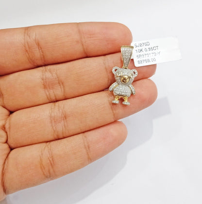 10k Yellow Gold Real Diamond Teddy Bear Charm Pendant - GoldenlinQ