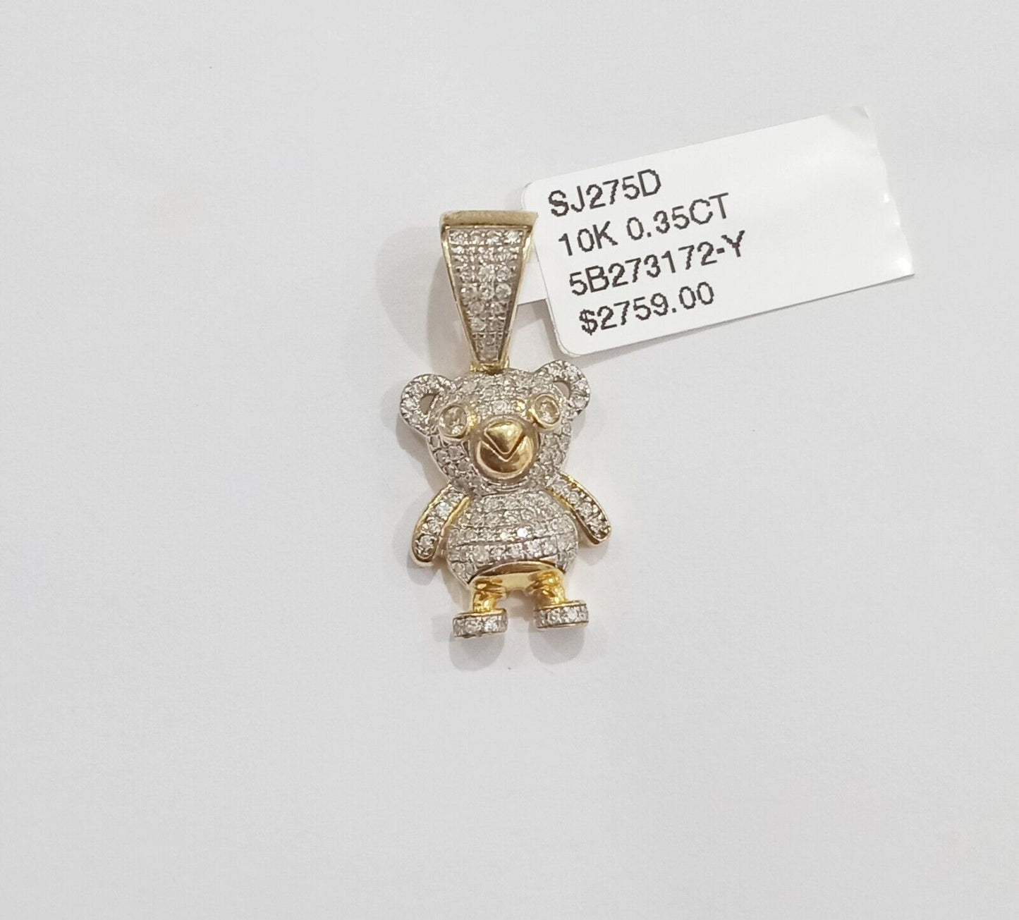 10k Yellow Gold Real Diamond Teddy Bear Charm Pendant - GoldenlinQ