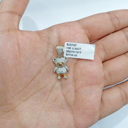 10k Yellow Gold Real Diamond Teddy Bear Charm Pendant - GoldenlinQ