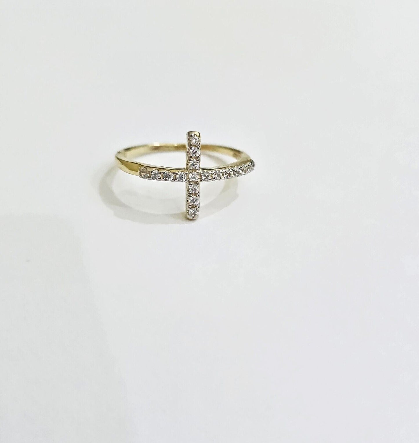 10k Yellow Gold Ring Ladies size 7 Real 10kt Cross Ring With Stones For Women - Reva Jeweler