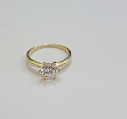 10k Yellow Gold Ring Ladies Solitaire Engagement Wedding Band REAL Women SZ 7 - Reva Jeweler