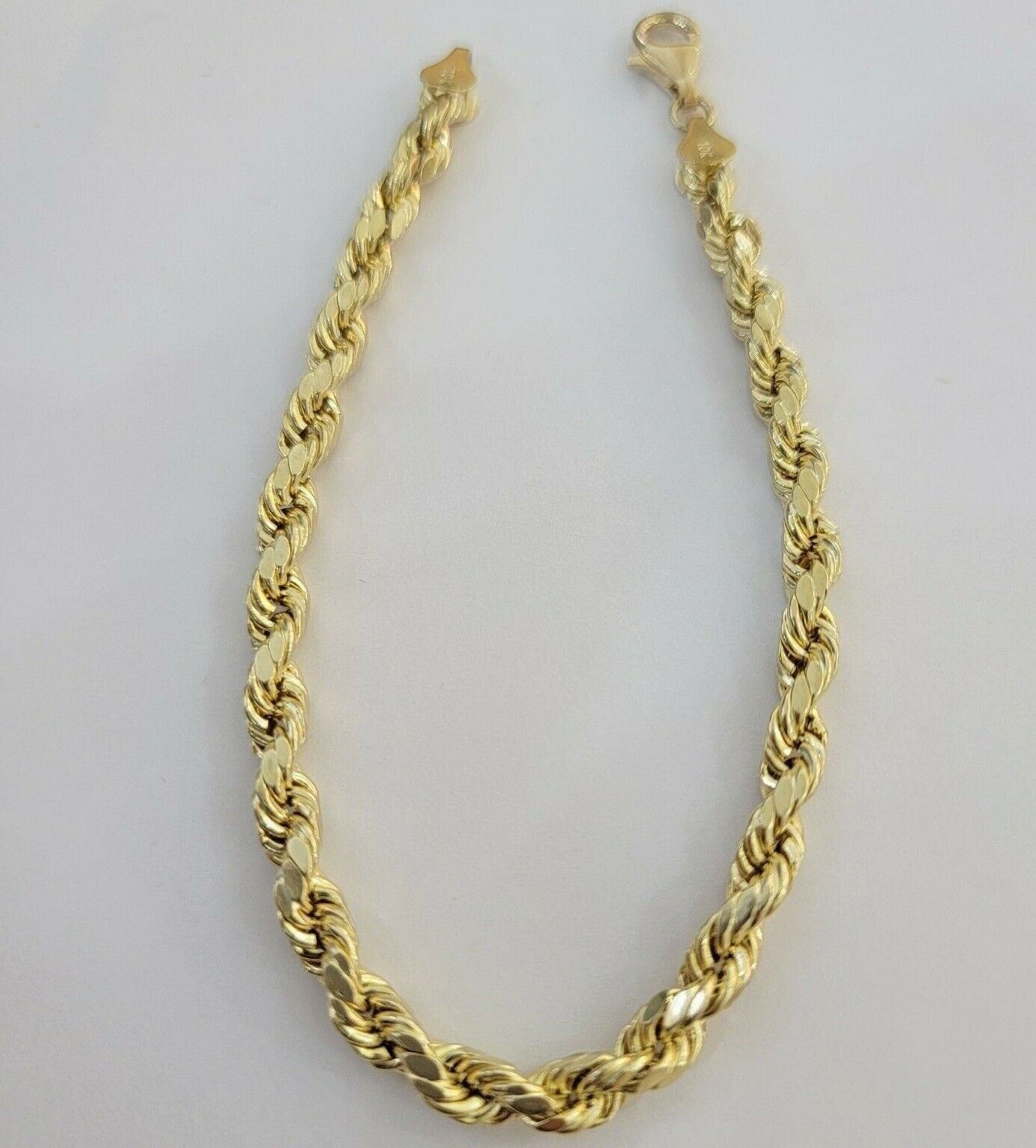 10k Yellow Gold Rope Bracelet 5mm 8" Inch Long Diamond Cuts, Real 10kt Gold - Reva Jeweler