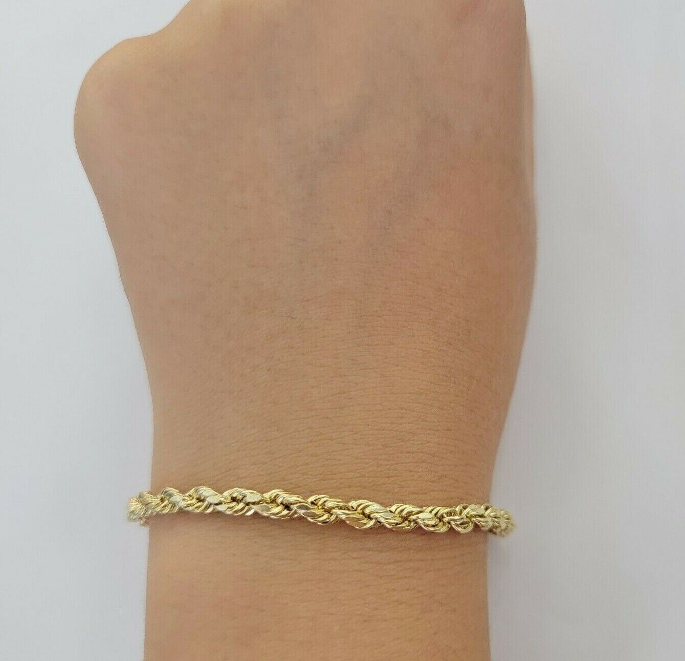 10k Yellow Gold Rope Bracelet 5mm 8" Inch Long Diamond Cuts, Real 10kt Gold - Reva Jeweler