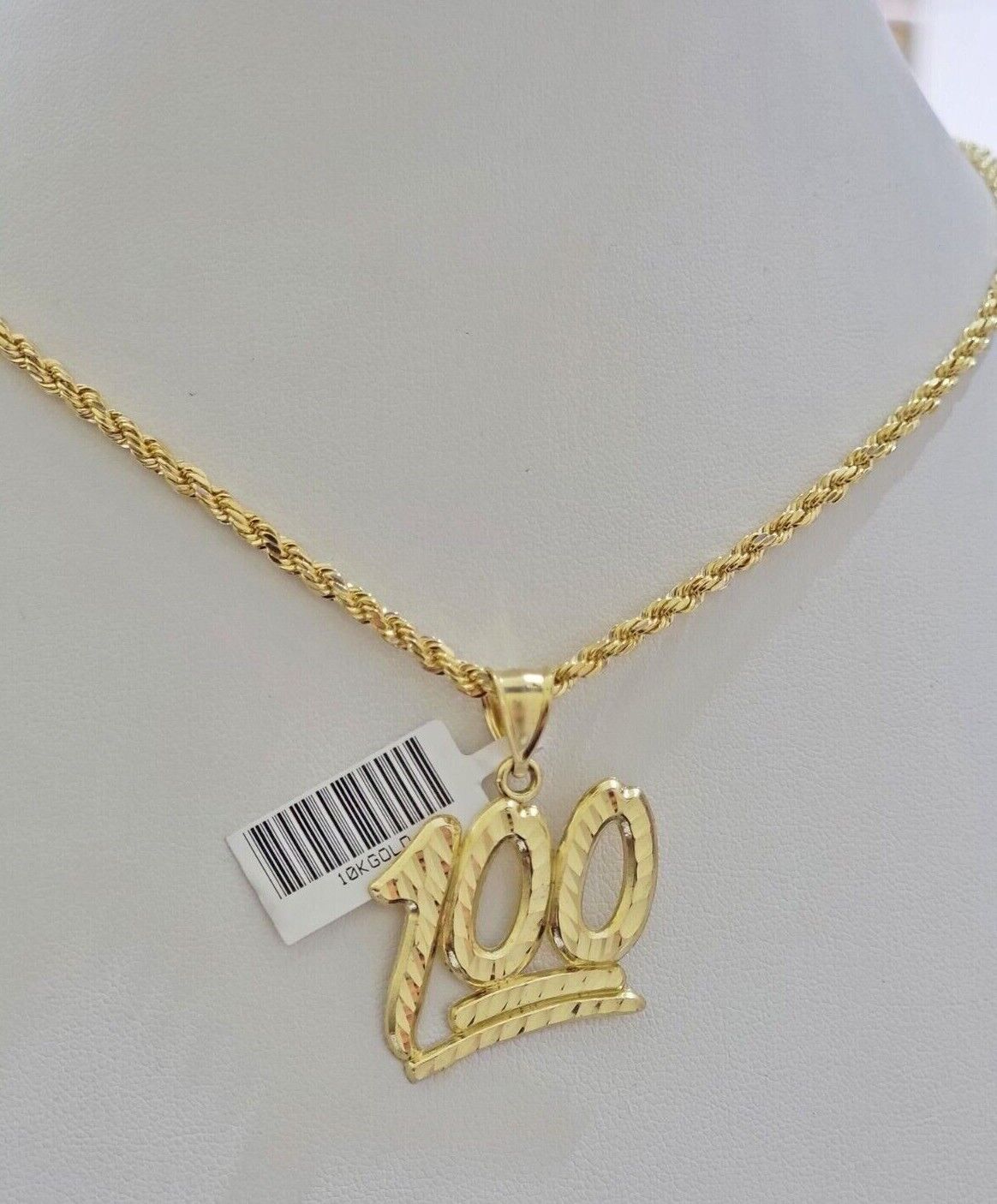 10k Yellow Gold Rope Chain 100 Charm Pendant Set 18" - 28 Inch 3mm Necklace REAL - Reva Jeweler