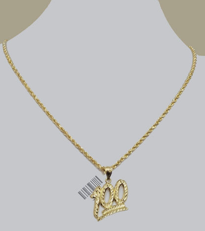 10k Yellow Gold Rope Chain 100 Charm Pendant Set 22 Inch 3mm Necklace REAL SALE - Reva Jeweler