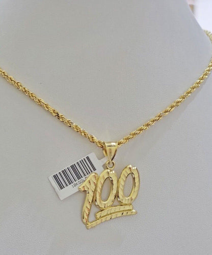 10k Yellow Gold Rope Chain 100 Charm Pendant Set 22 Inch 3mm Necklace REAL SALE - Reva Jeweler
