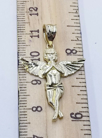 10k Yellow Gold Rope Chain, Angel Charm Pendant Necklace Set 18" - 28" Real 10kt - Reva Jeweler
