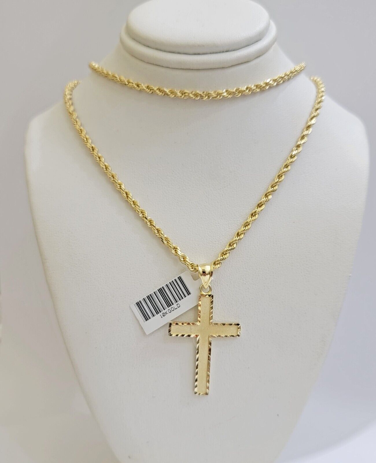 10k Yellow Gold Rope Chain & Cross Charm Set REAL 10KT 20 Inch necklace pendant - Reva Jeweler