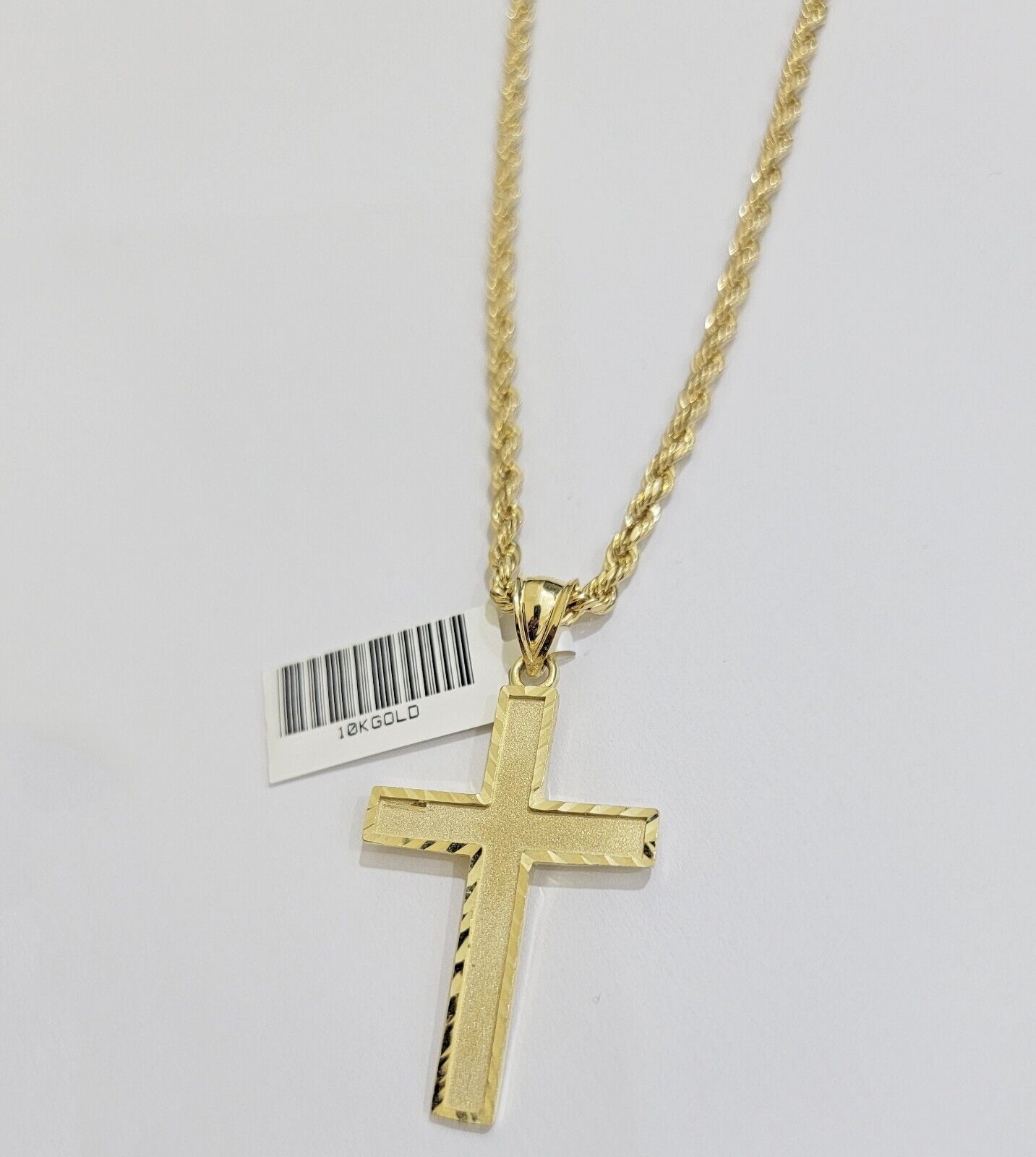 10k Yellow Gold Rope Chain & Cross Charm Set REAL 10KT 24 Inch necklace pendant - Reva Jeweler