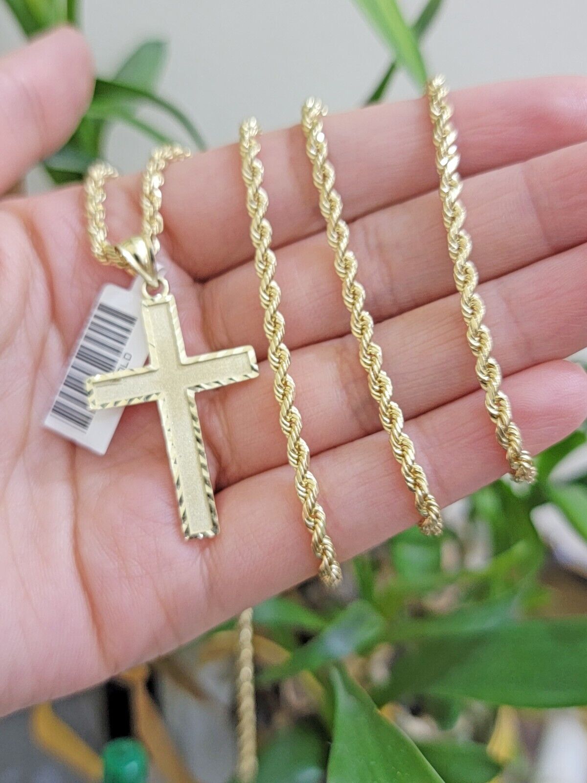 10k Yellow Gold Rope Chain & Cross Charm Set REAL 10KT 24 Inch necklace pendant - Reva Jeweler