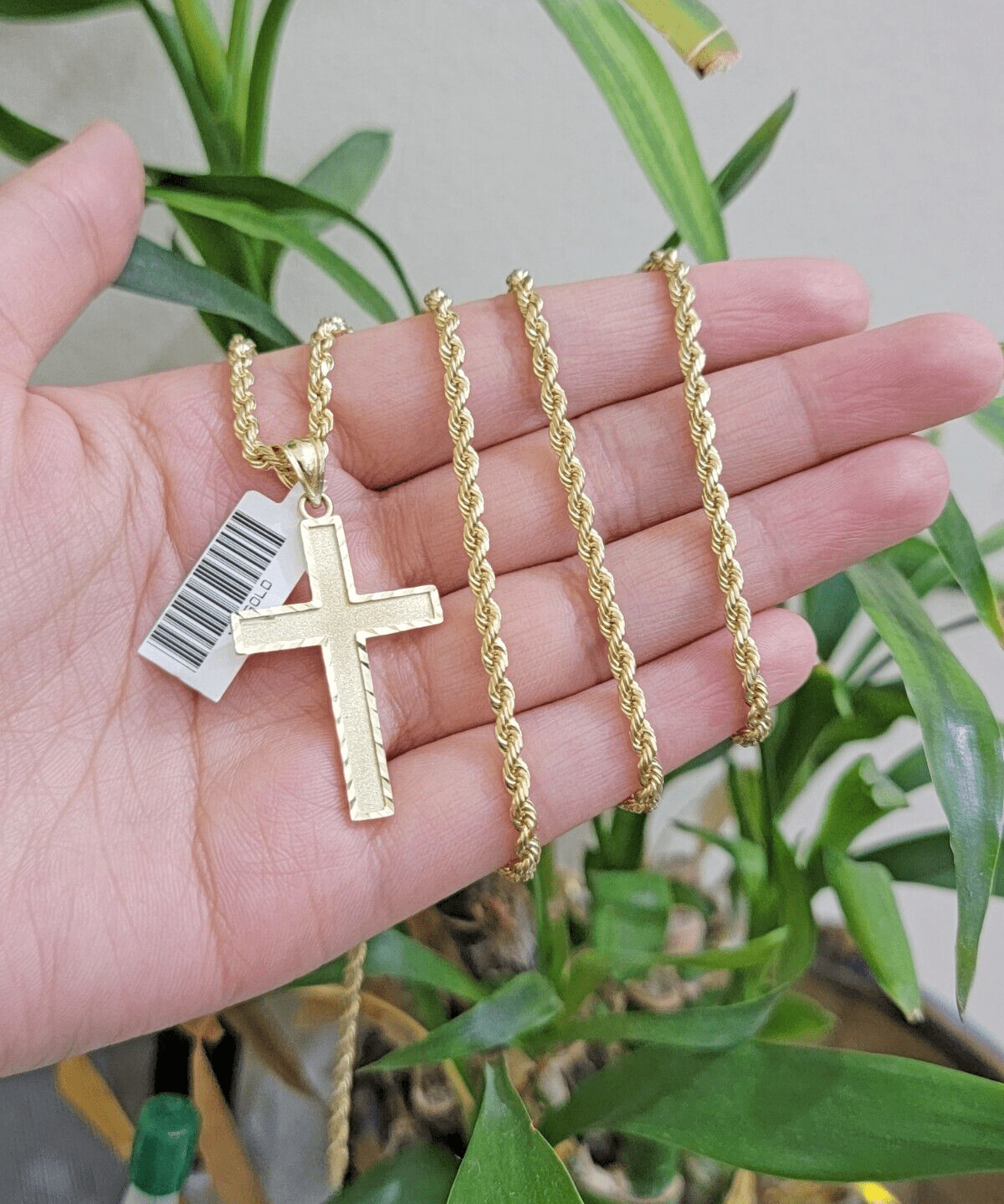 10k Yellow Gold Rope Chain & Cross Charm Set REAL 10KT 28 Inch necklace pendant - Reva Jeweler