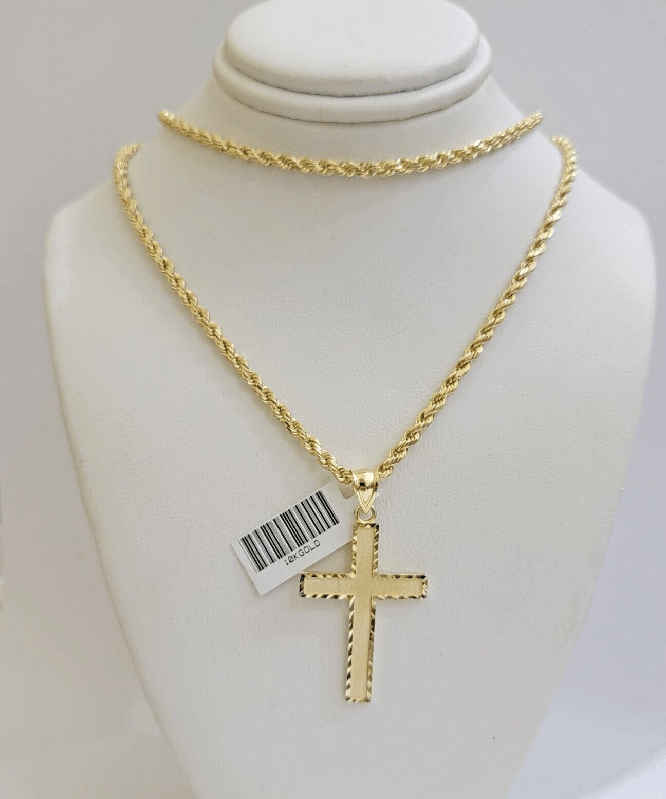 10k Yellow Gold Rope Chain & Cross Charm Set REAL 10KT 28 Inch necklace pendant - Reva Jeweler