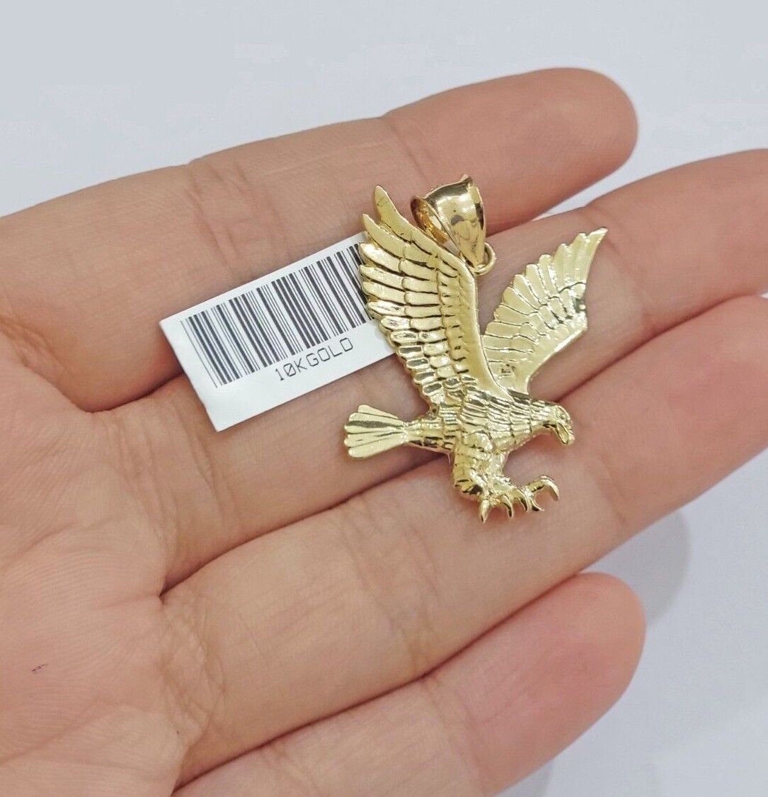 10k Yellow Gold Rope Chain Eagle Charm Pendant Set 18" - 28 Inch 3mm Necklace REAL - Reva Jeweler