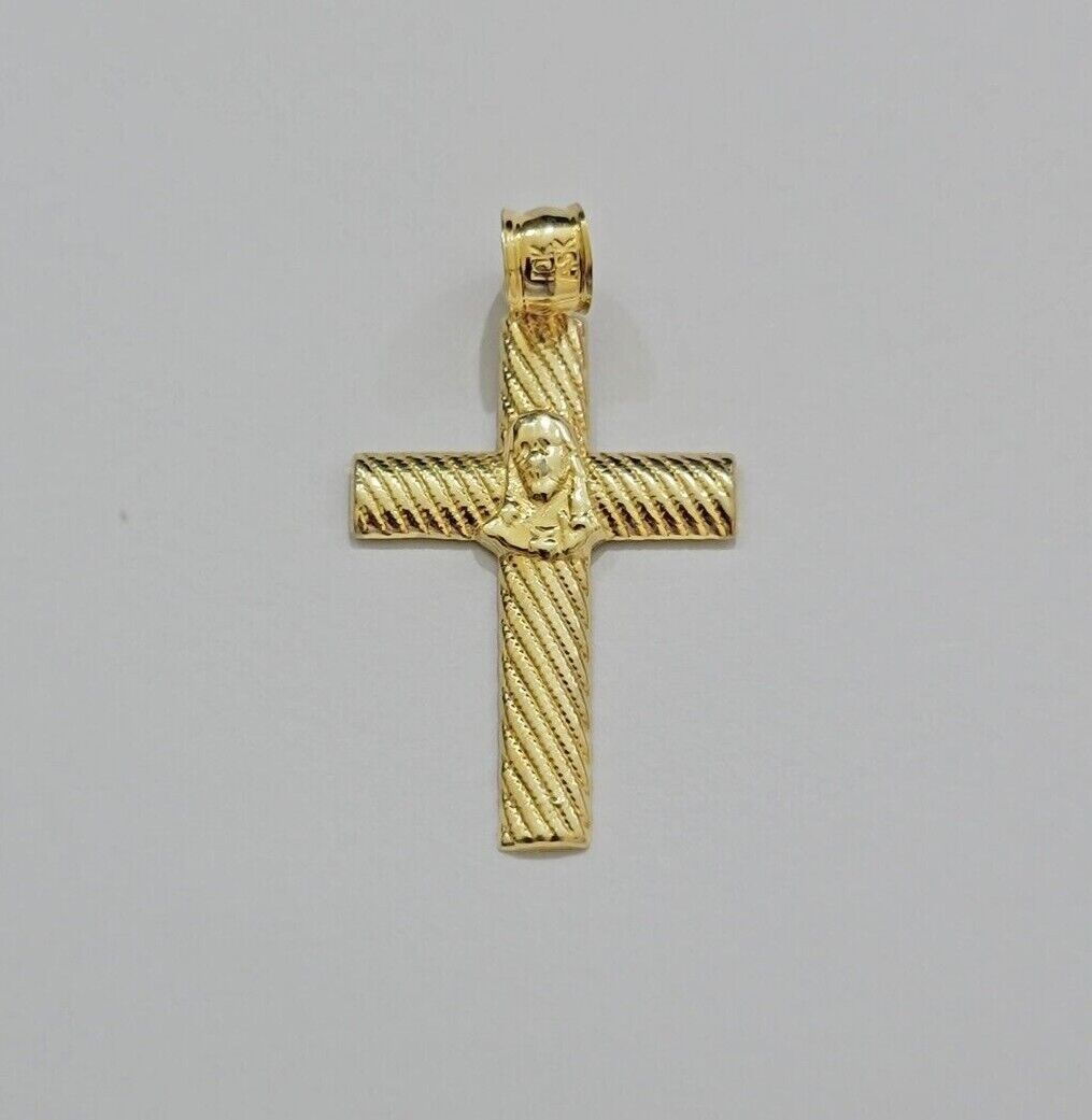 10k Yellow Gold Rope Chain Jesus Cross Charm Pendant Set 18 - 28'' Inches Necklace - Reva Jeweler