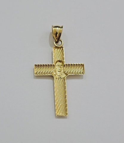 10k Yellow Gold Rope Chain Jesus Cross Charm Pendant Set 18 - 28'' Inches Necklace - Reva Jeweler