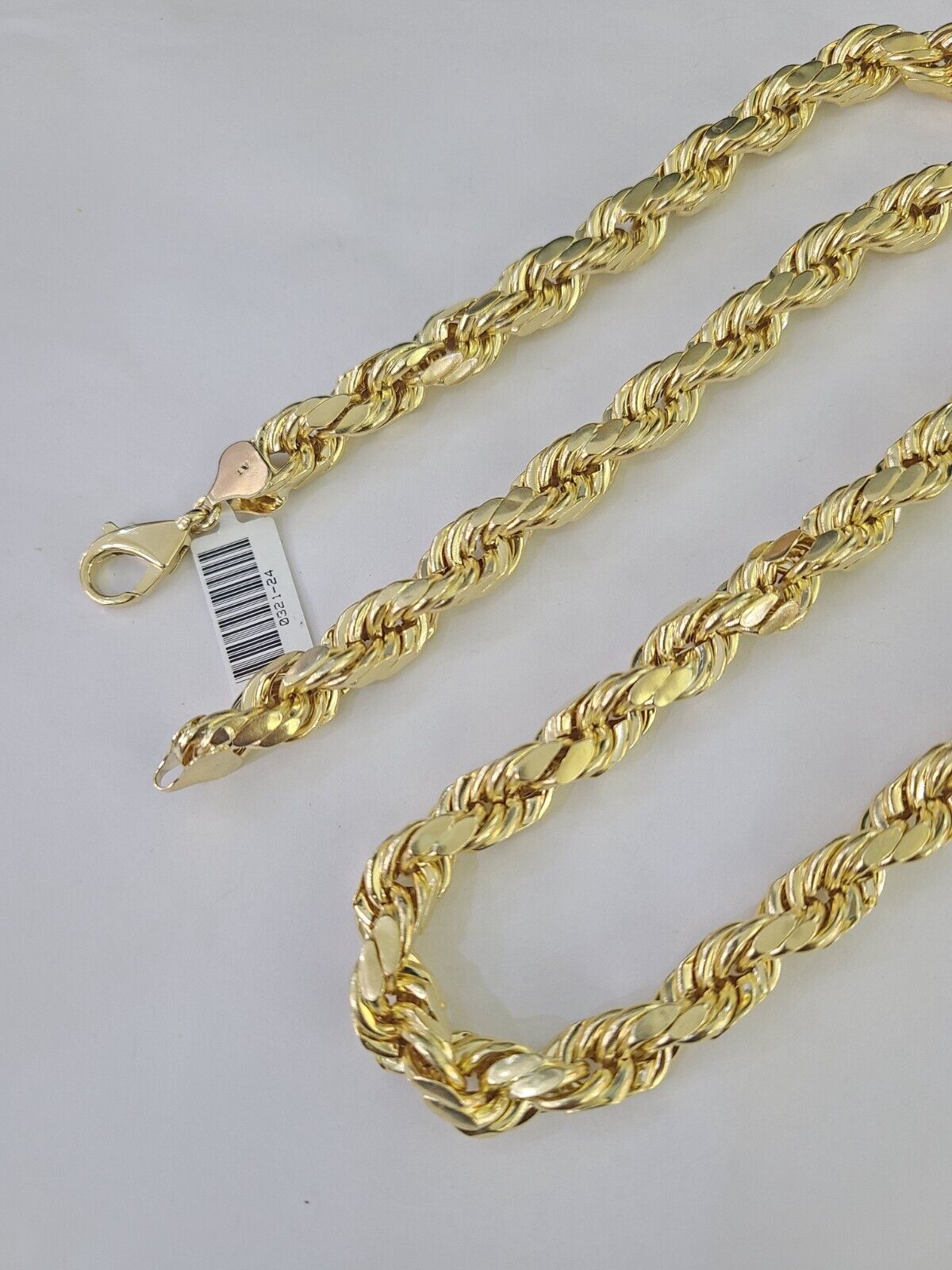 10K Yellow Gold Rope Chain Mens Necklace 10mm 18" 22" 24" 26" 28" 30" Inch - GoldenlinQ