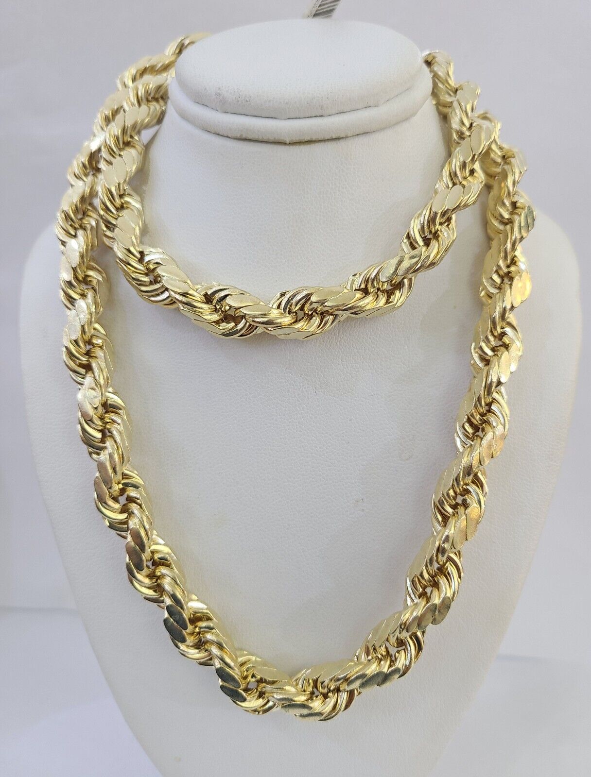 10K Yellow Gold Rope Chain Mens Necklace 10mm 18" 22" 24" 26" 28" 30" Inch - GoldenlinQ