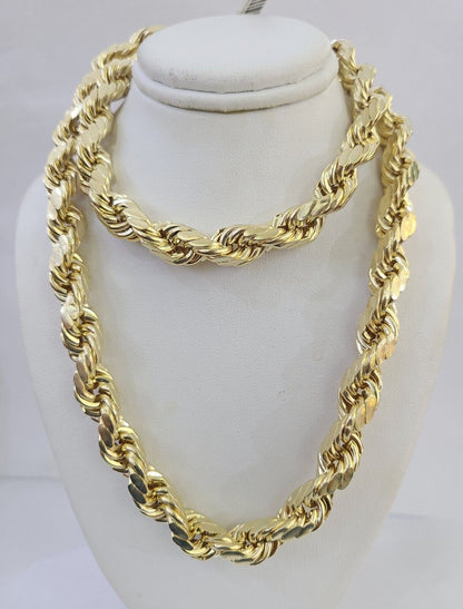 10K Yellow Gold Rope Chain Mens Necklace 10mm 18" 22" 24" 26" 28" 30" Inch - GoldenlinQ