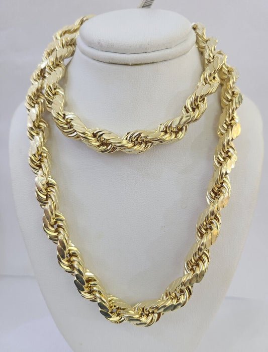 10K Yellow Gold Rope Chain Mens Necklace 10mm 18" 22" 24" 26" 28" 30" Inch - GoldenlinQ