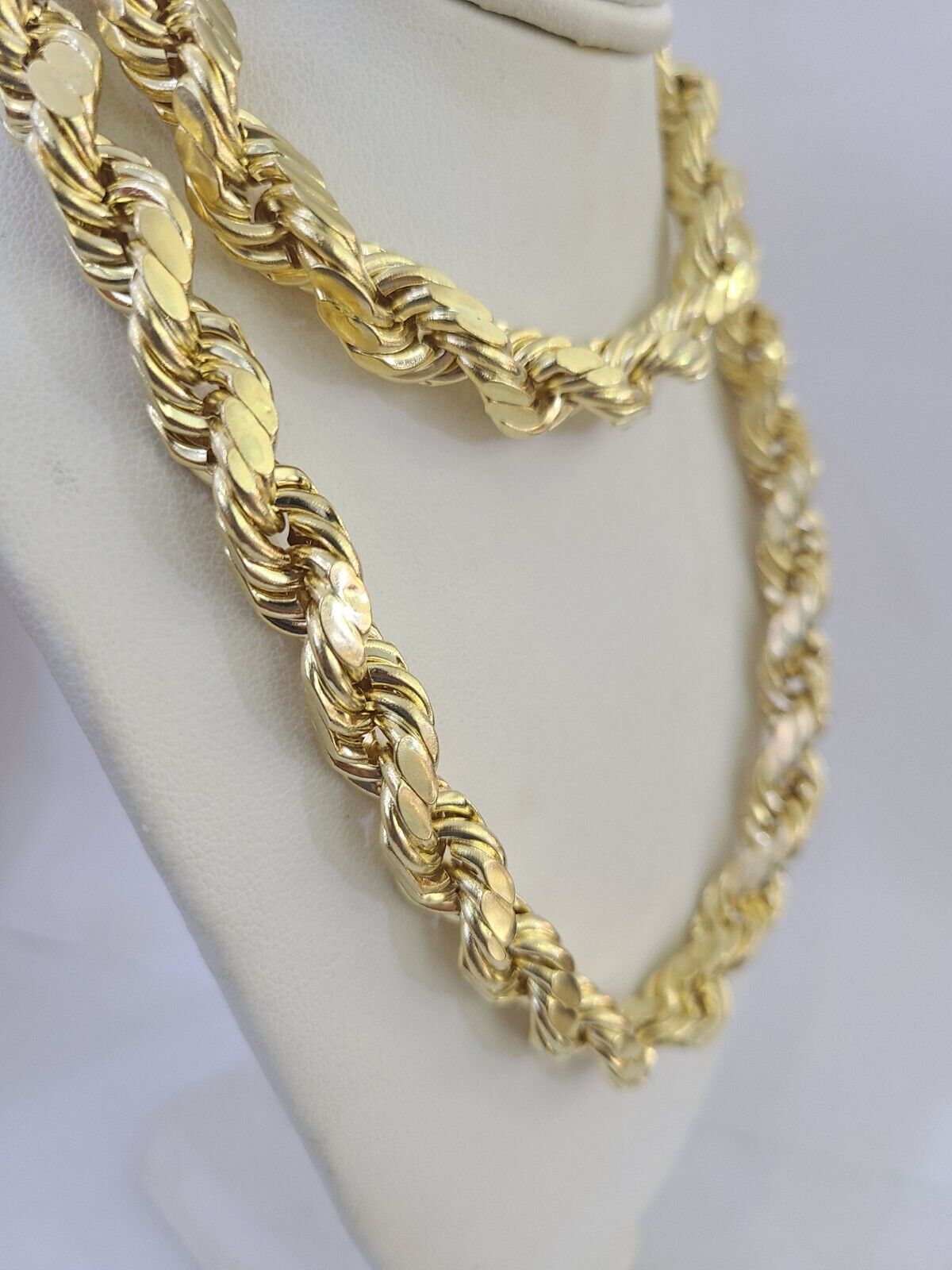 10K Yellow Gold Rope Chain Mens Necklace 10mm 18" 22" 24" 26" 28" 30" Inch - GoldenlinQ