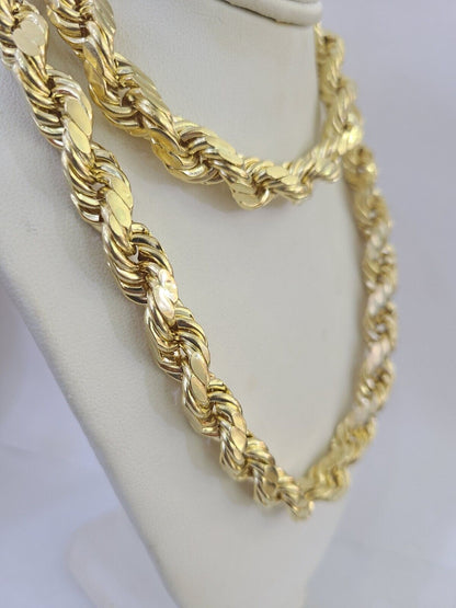 10K Yellow Gold Rope Chain Mens Necklace 10mm 18" 22" 24" 26" 28" 30" Inch - GoldenlinQ